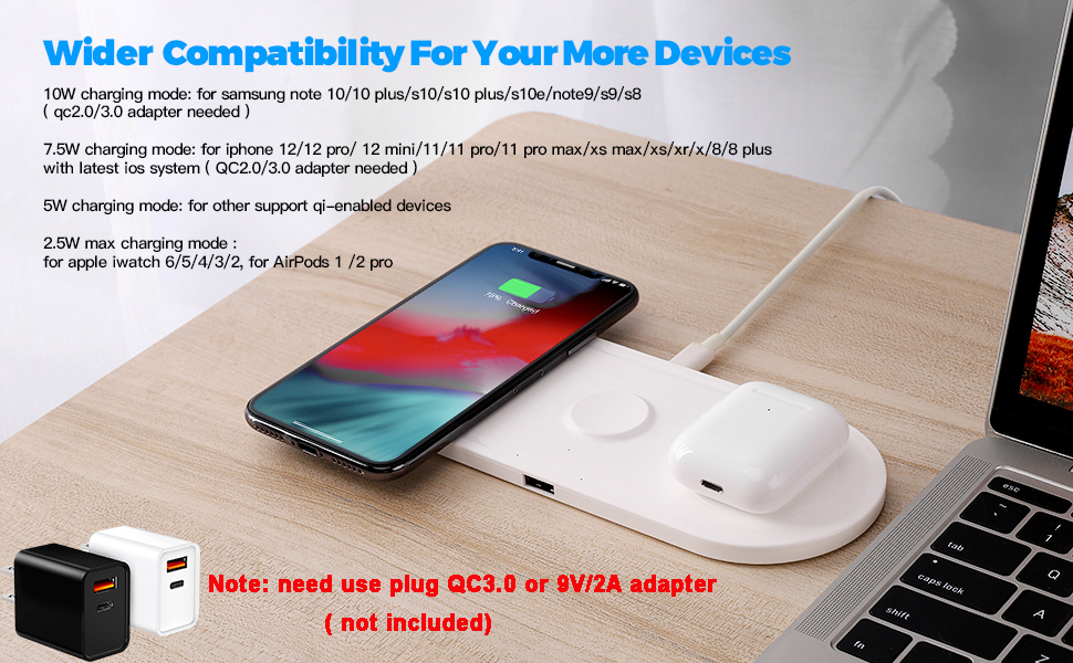 3 in 1 Wireless Charging Station for iPhone Iwatch AirPods Phone and Watch
