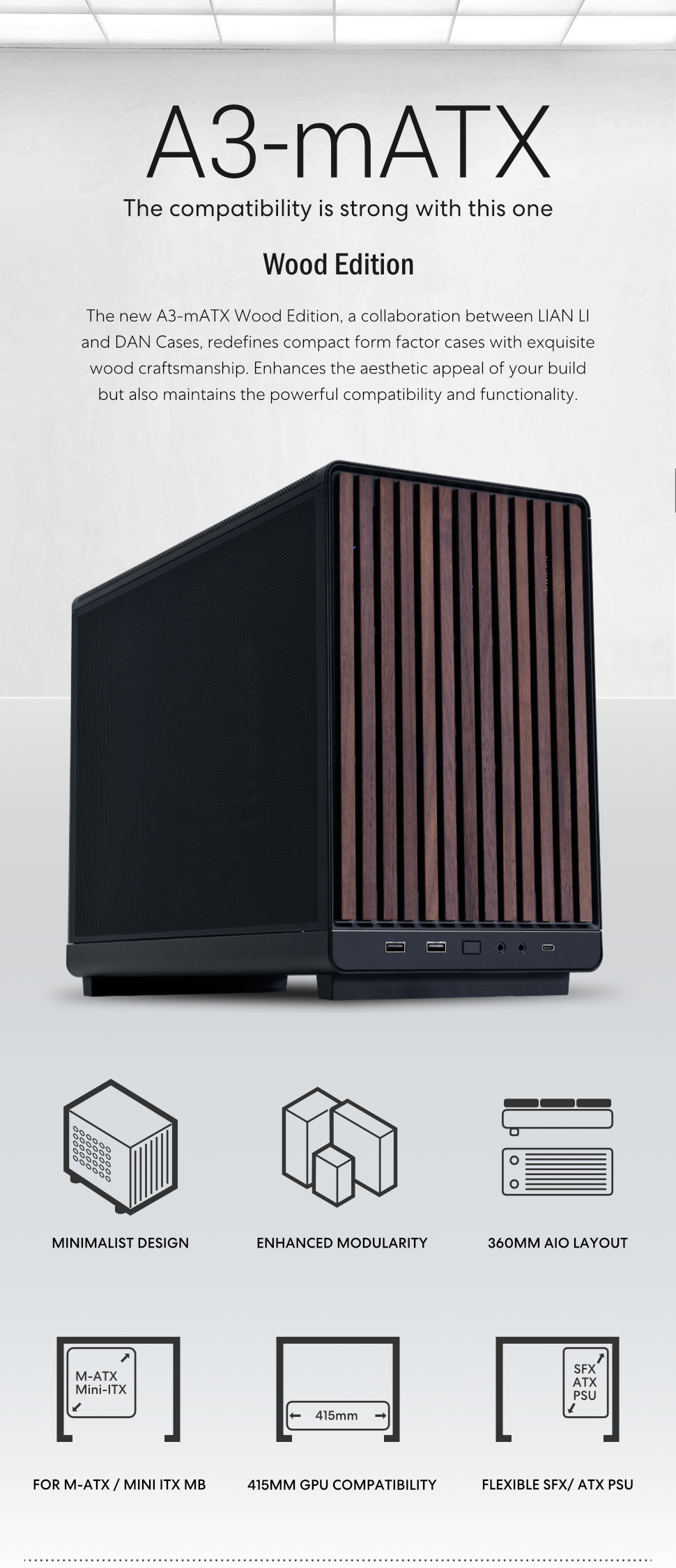 LIAN LI A3- mATX-WD Black Wood front panel SPCC M-ATX / ITX Computer ...