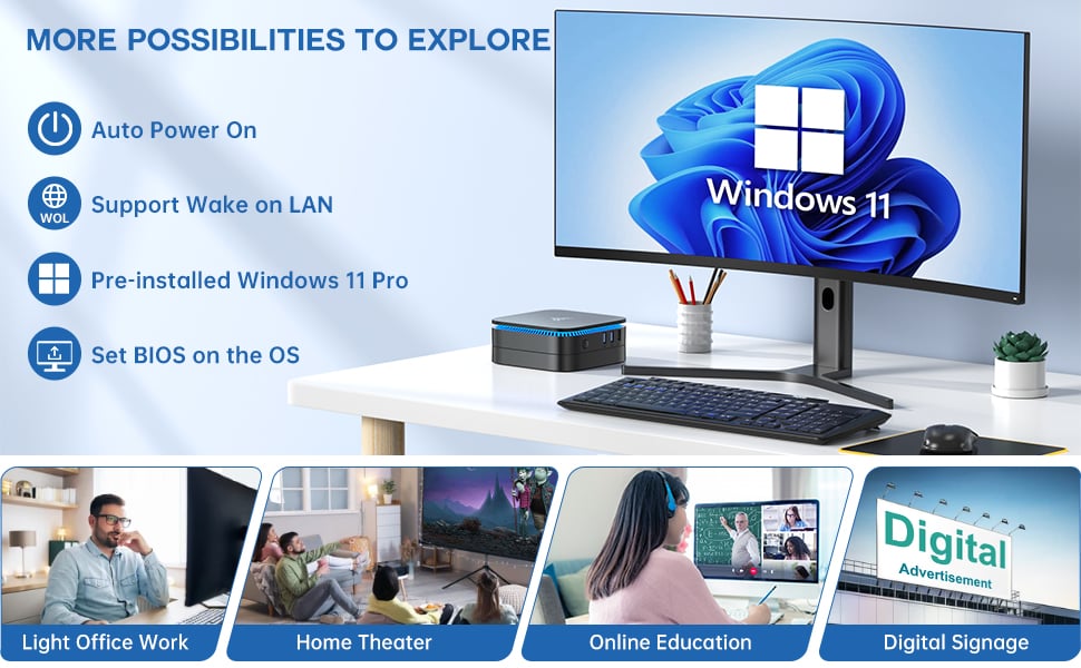 Mini PC Windows 11 Pro - Celeron N5105 Processor (Up to 2.90 GHz), 8GB DDR4  RAM, 256GB SSD Desktop Computer, 3x* USB 3.0, 1* HDMI + 1* VGA Port @4K  UHD, Gigabit