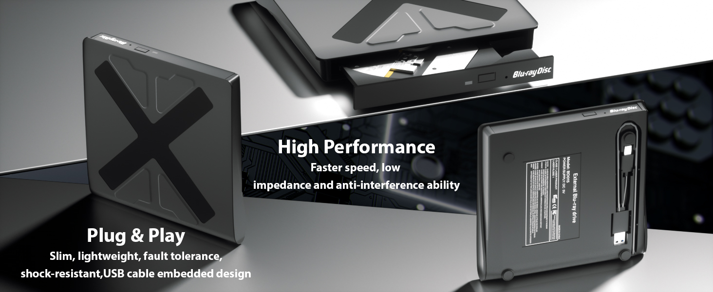 AUTYUE External Blu Ray Drive, USB 3.0 and Type-C Blu Ray Burner Portable Blu Ray DVD/CD/BD Player,