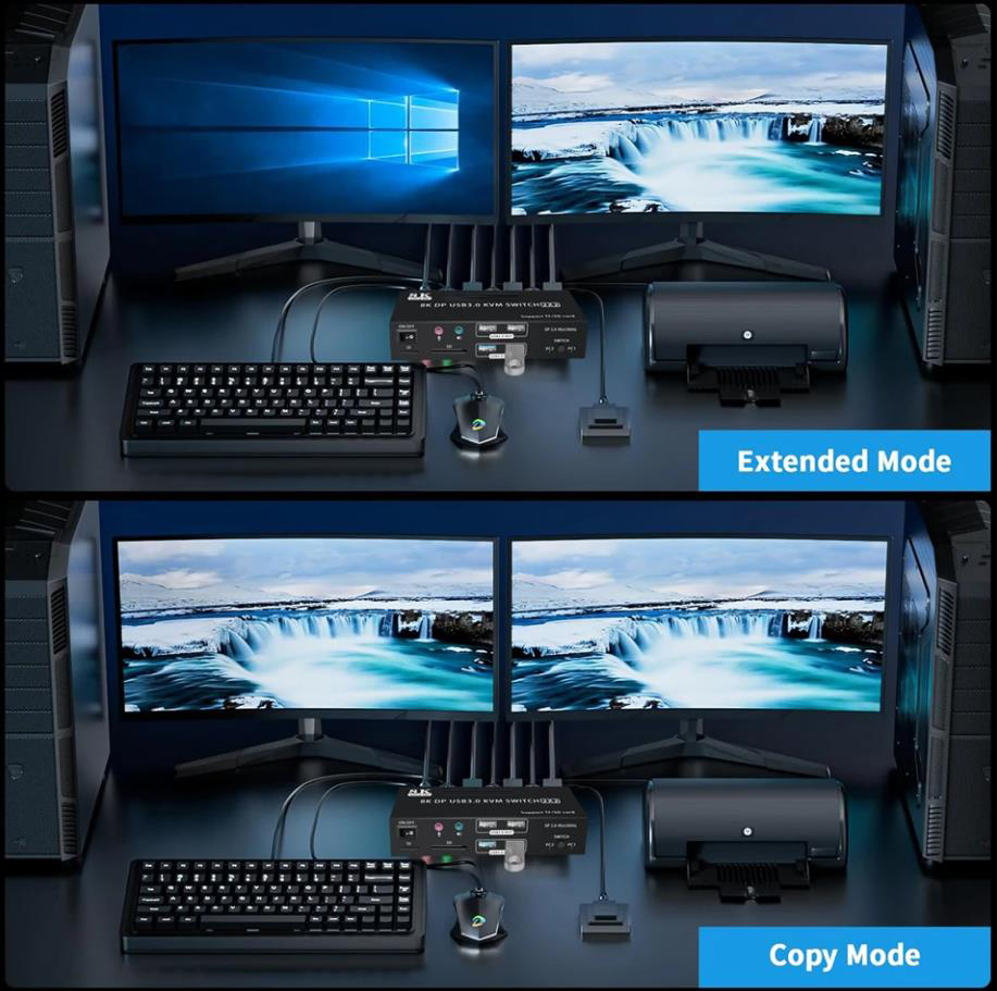 8K 60Hz KVM Switch DP 2.0 2 Port 2 Monitor Displayport KVM Switch USB 3.0  4K 240Hz PC Computer KVM