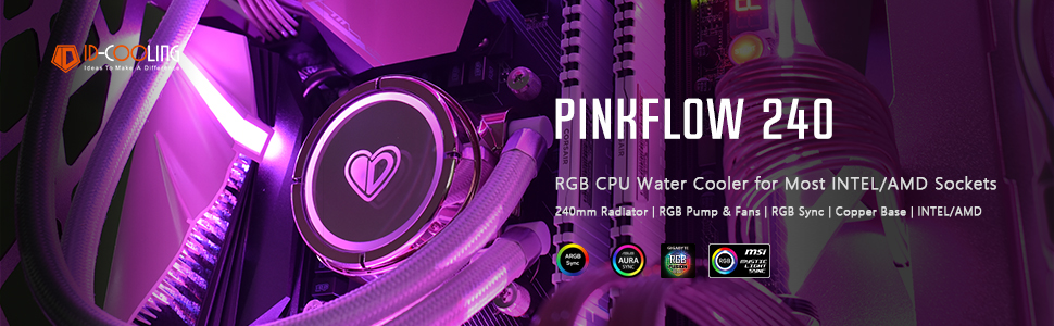 Fans  PC Cooling ID-COOLING PINKFLOW 240 CPU Water Cooler 5V Addressable  RGB AIO Cooler 240mm CPU Liquid Cooler 2X120mm RGB Fan, Intel 115X/2066, AMD  TR4/AM4 (Remote Controller is Included)