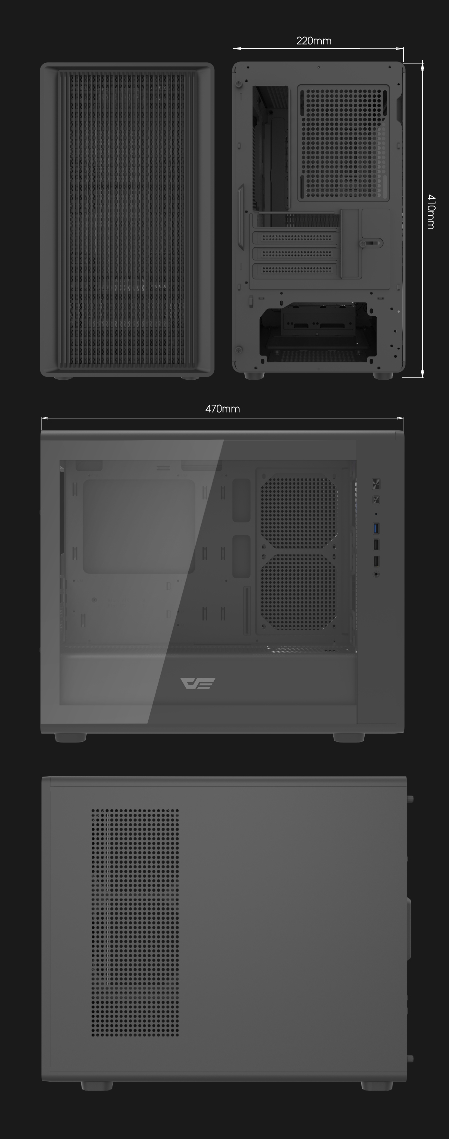 darkFlash DB460M, Micro-ATX PC Gaming Case, High Airflow Full Mesh Front Panel