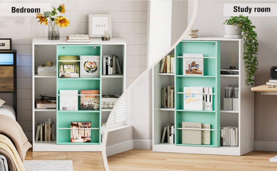 Bookcase with Sliding Storage Shelf