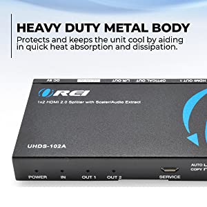 1x2 HDMI Splitter: UltraHD 4K 1-In 2-Out with EDID, Downscale, and Audio  Extraction (UHDS-102A)