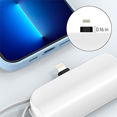 Small Portable Charger for iPhone, 5000mAh Mini Power Bank with Built-in Cable/Metal Stand