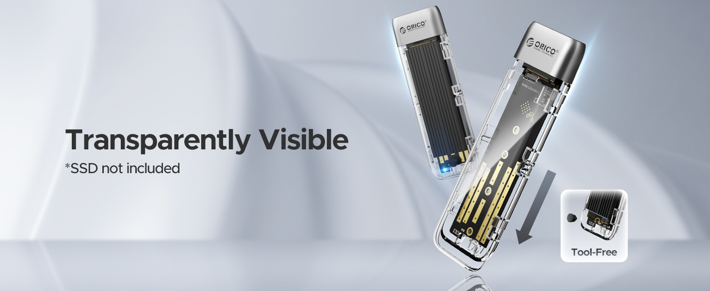 ORICO M.2 NVMe SATA SSD Enclosure, Tool-Free USB 3.2 Type-C 10Gbps to M.2 SSD Enclosure for SATA/NVM