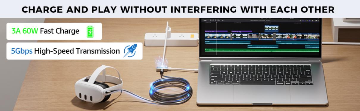 Usage Steps:  1. USB-A connects to the host motherboard 3.0/3.1 port,Type-C connects to the VR helme
