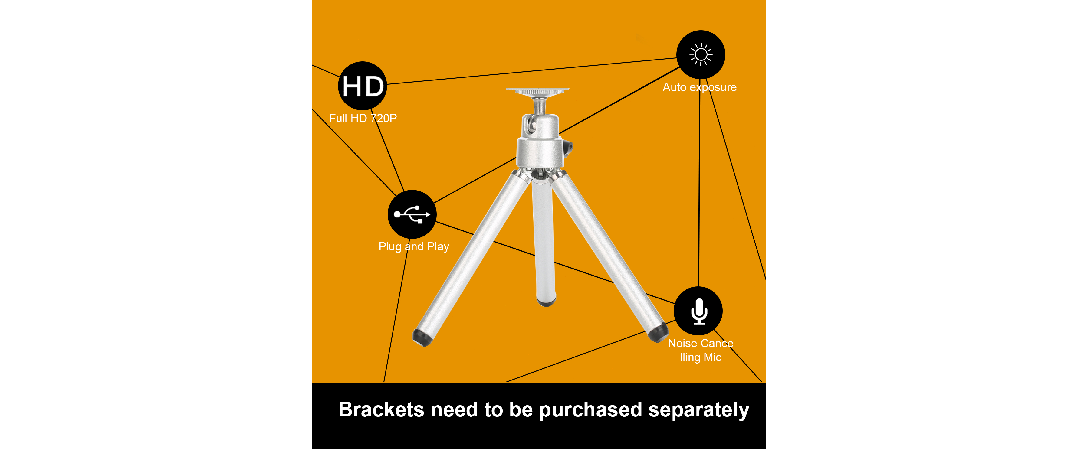 Mini tripod for webcam, tripod bracket sold separately, HD720P plug and play webcam