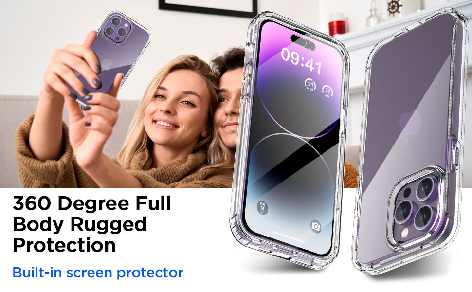 SZYG for iPhone 14 Pro Max Case Built-in Screen Protector Clear Rugged  Shockproof Bumper Hybrid Full Body Protective Case Cover for Apple iPhone  14 Pro Max. 