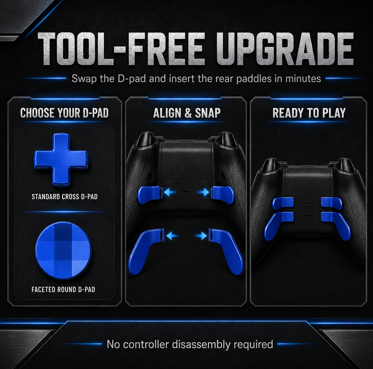 tool free controller upgrade, easy install elite paddles