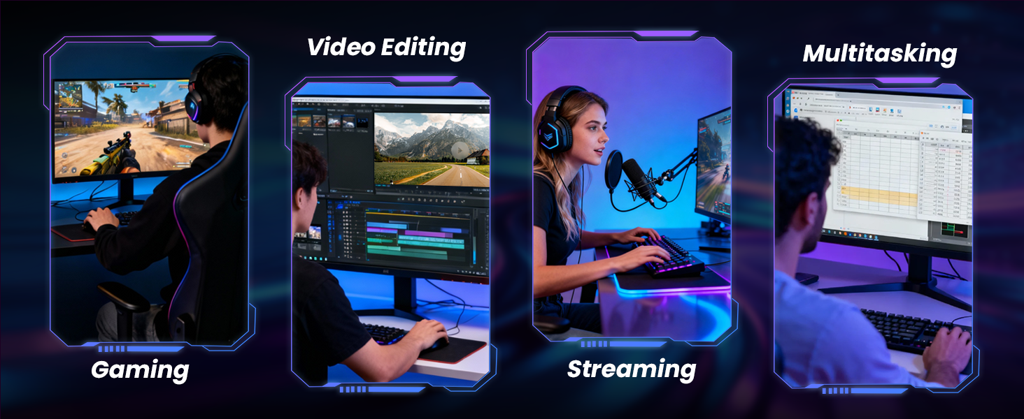 Four Environments - Gaming, Video Editing, Steaming, Multitasking