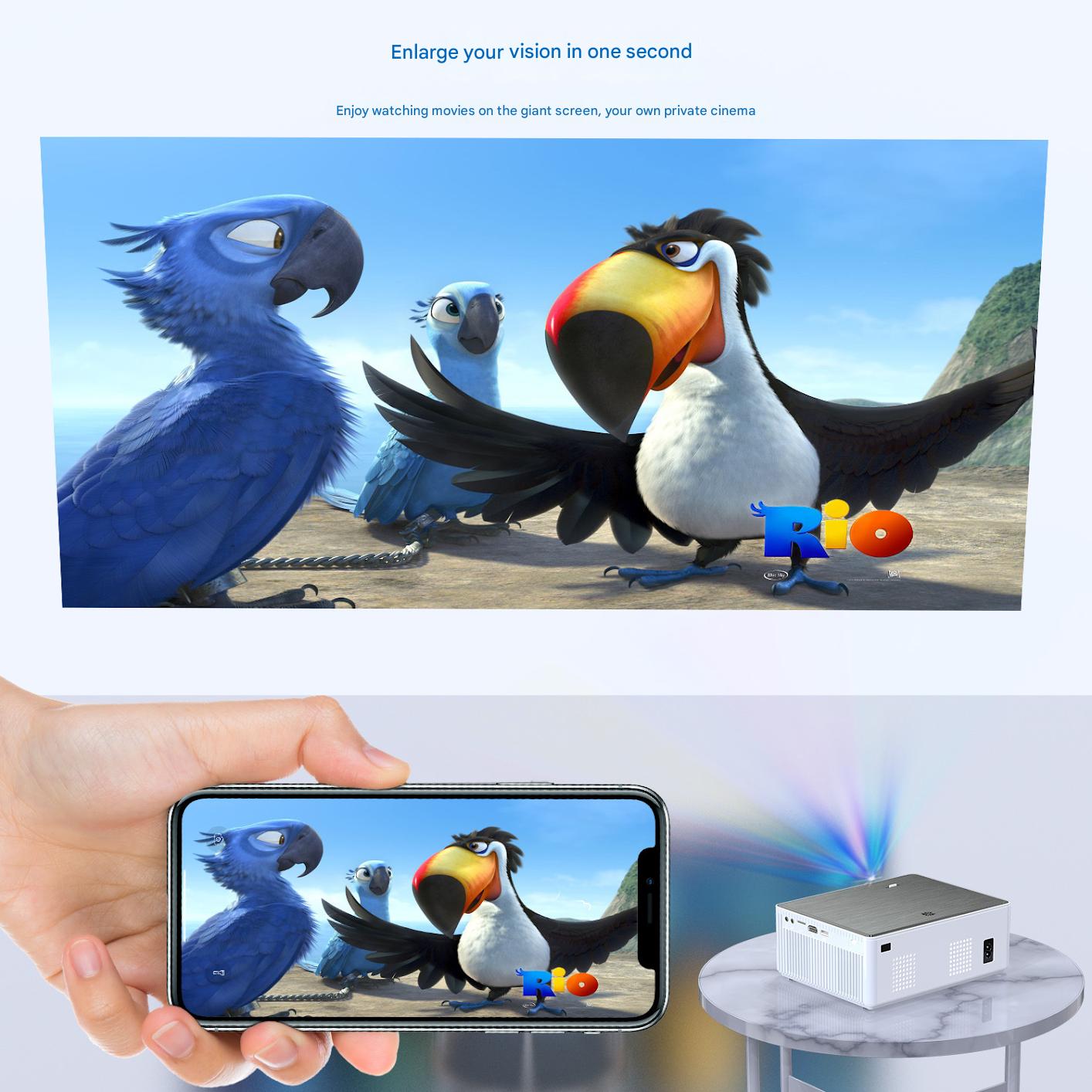 Supports wireless screen mirroring for IOS, Android