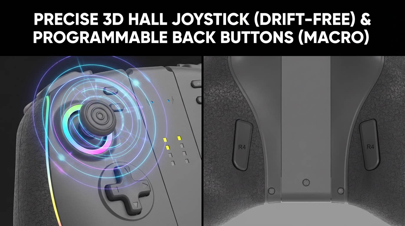 Precise 3D Hall Joystick & Macro Back Buttons