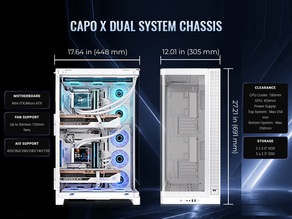 Thermaltake CAPO X Dual System Chassis - Snow