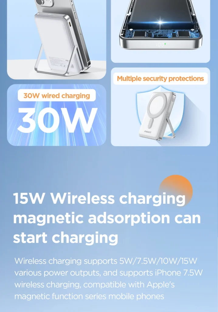 PISEN TP-D080 30W magnetic fast charging wireless power bank