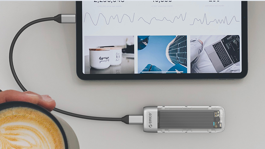 ORICO M.2 NVMe SATA SSD Enclosure, Tool-Free USB 3.2 Type-C 10Gbps to M.2 SSD Enclosure for SATA/NVM