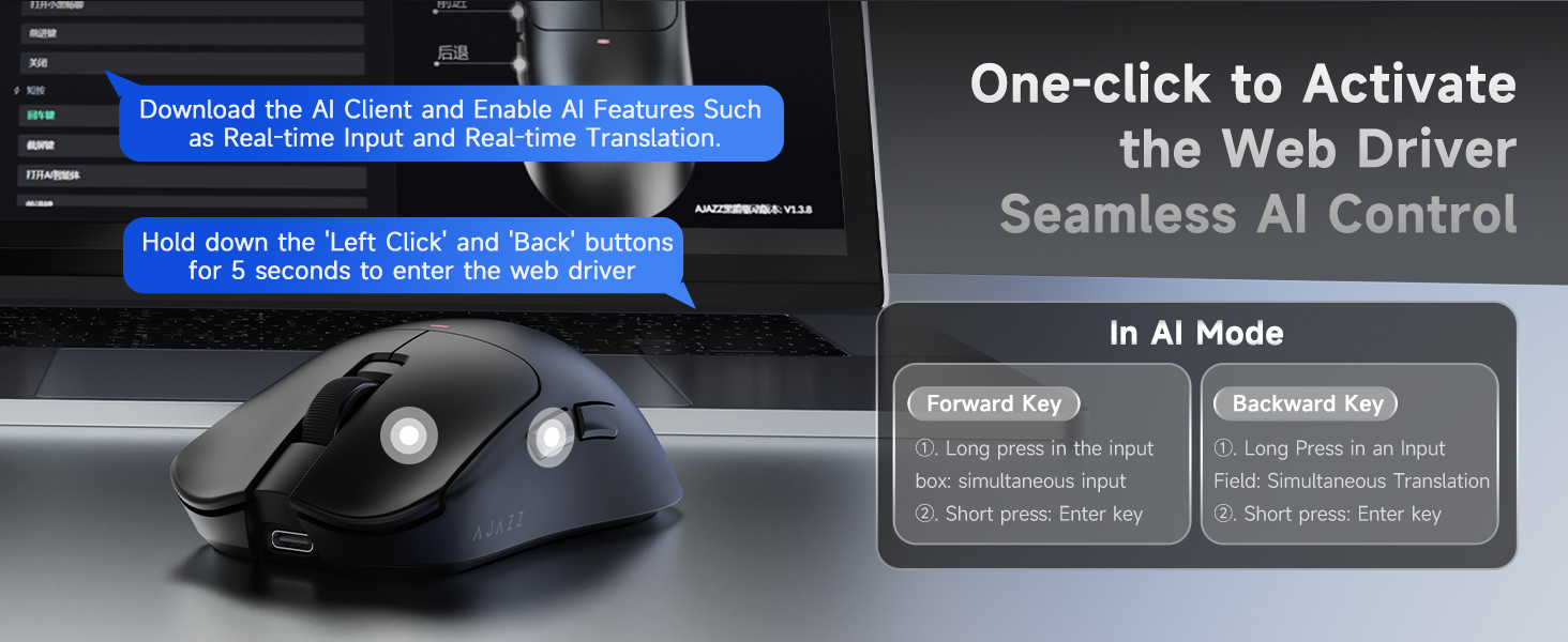 AJ200P Wireless Gaming Mouse, Tri-Mode Bluetooth/2.4G/Wired PC Mouse with Magnetic Charging Dock