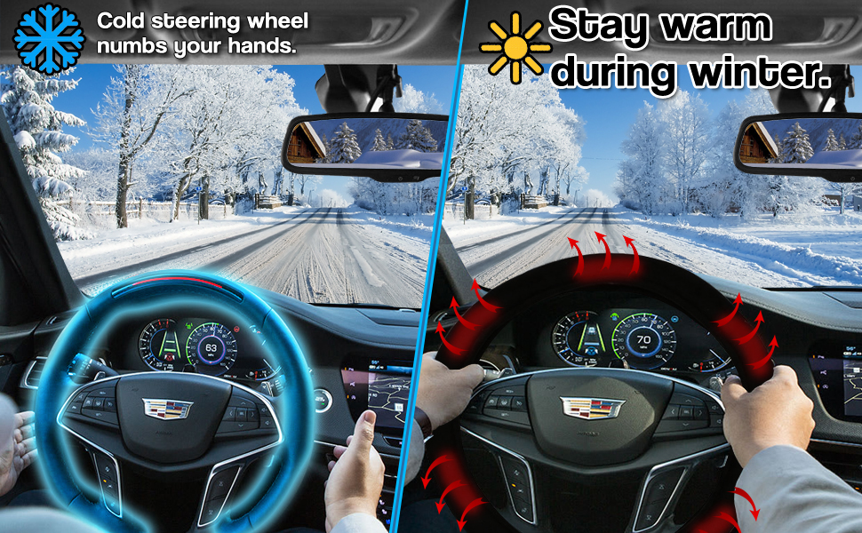 Tangle Free Heated Steering Wheel Cover - Heating Hand Warming Cover  Protector