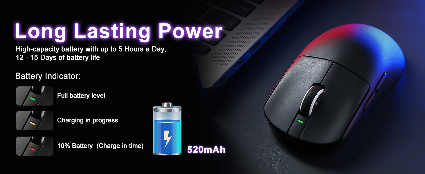 Wireless Gaming Mouse, 18000 DPI, High-Precision PAW3395 SE Sensor,55g Lightweight, Tri-Mode 2.4G/BT