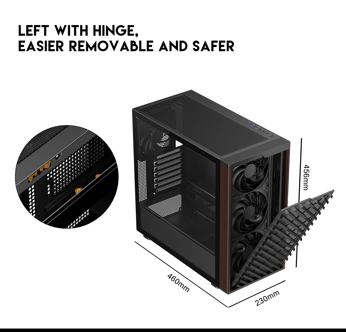 DIYPC DIY-ATX28-Wood Black Mid Tower Gaming Computer Case