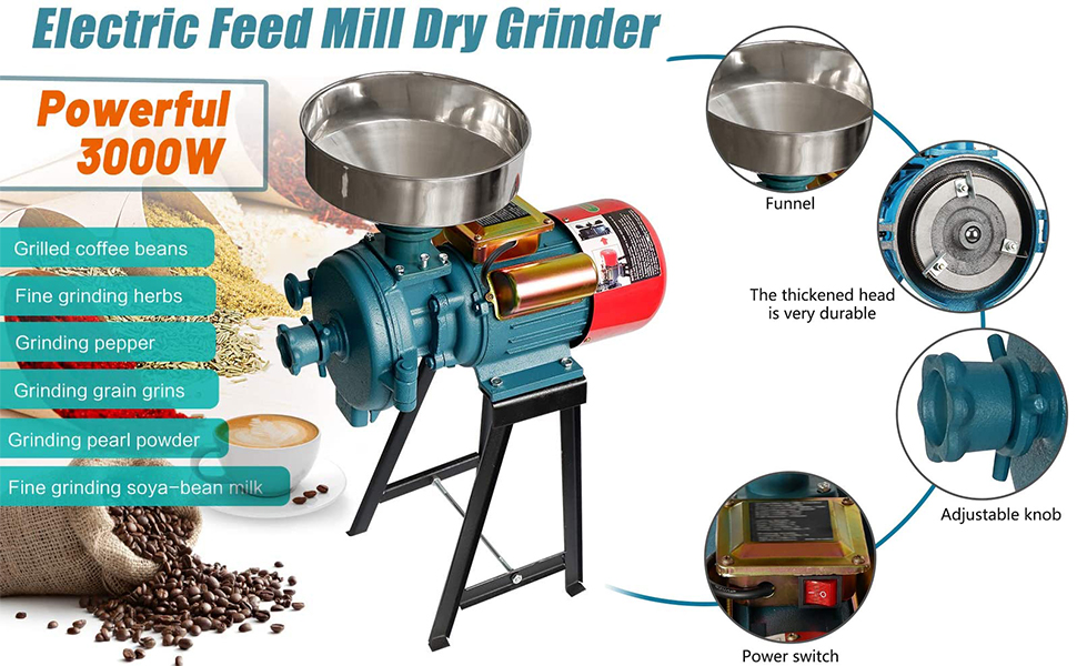 Commercial Electric Grain Mills, 3800W Wet Dry Cereals Grinder Electric  Grain Grinder Corn Mill Heavy Duty 110V Commercial Grain Grinder Machine  Rice Corn Grain Coffee Wheat Feed Mill - Yahoo Shopping