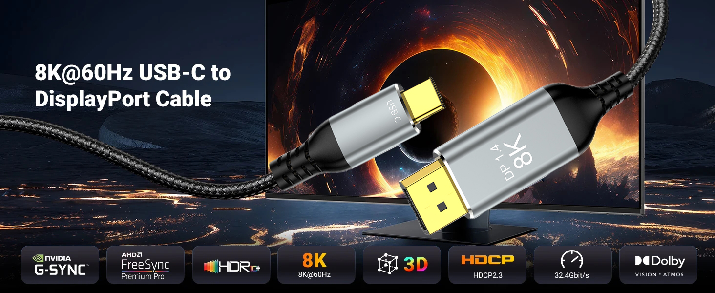 8K USB C to DisplayPort 1.4 Cable