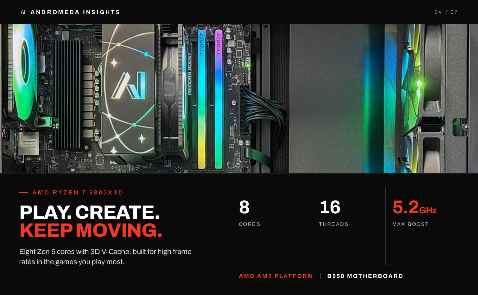 AMD Ryzen 7 9800X3D with 8 cores, 16 threads and up to 5.2 GHz boost