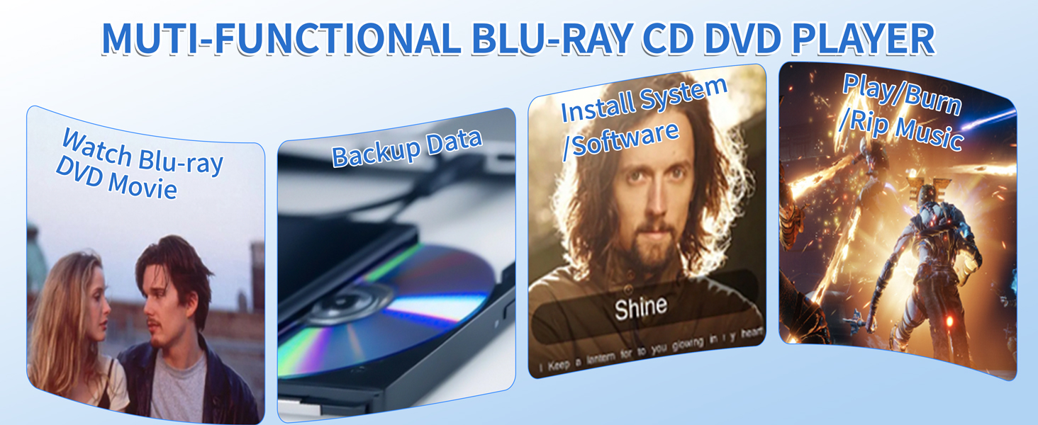 AUTYUE External Blu-ray Drive, USB 3.0 and Type-C External CD/DVD Burner, BD Player with 3D Bluray