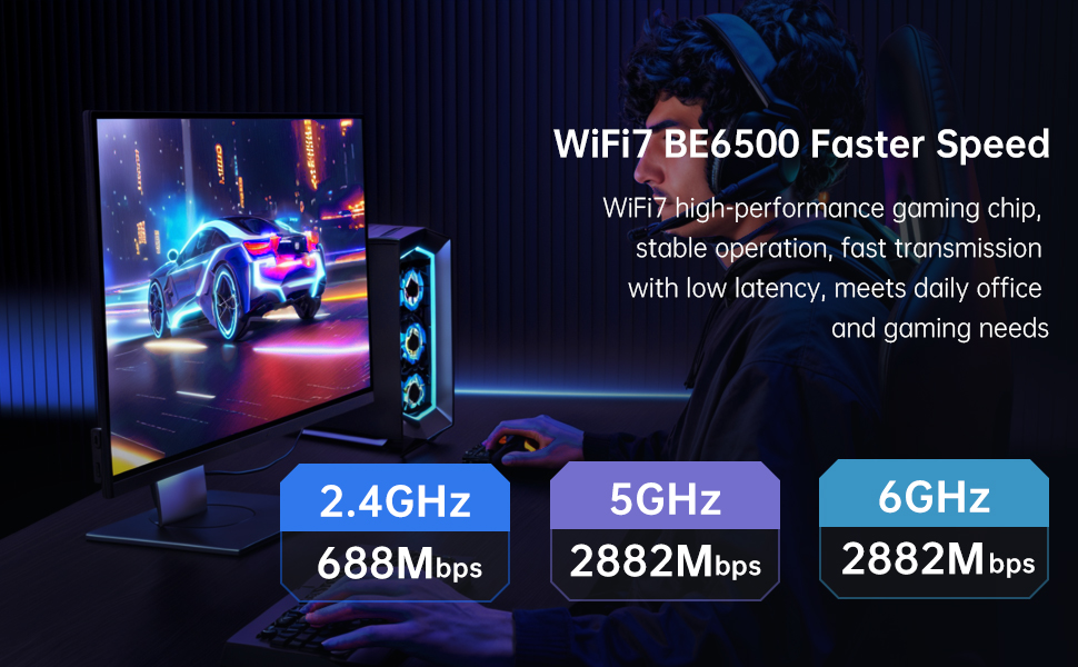BE6500 WiFi 7 PCIe Network Card for Desktop PC,Tri-Band 2.4G/5G/6GHz Wireless Adapter with Bluetooth