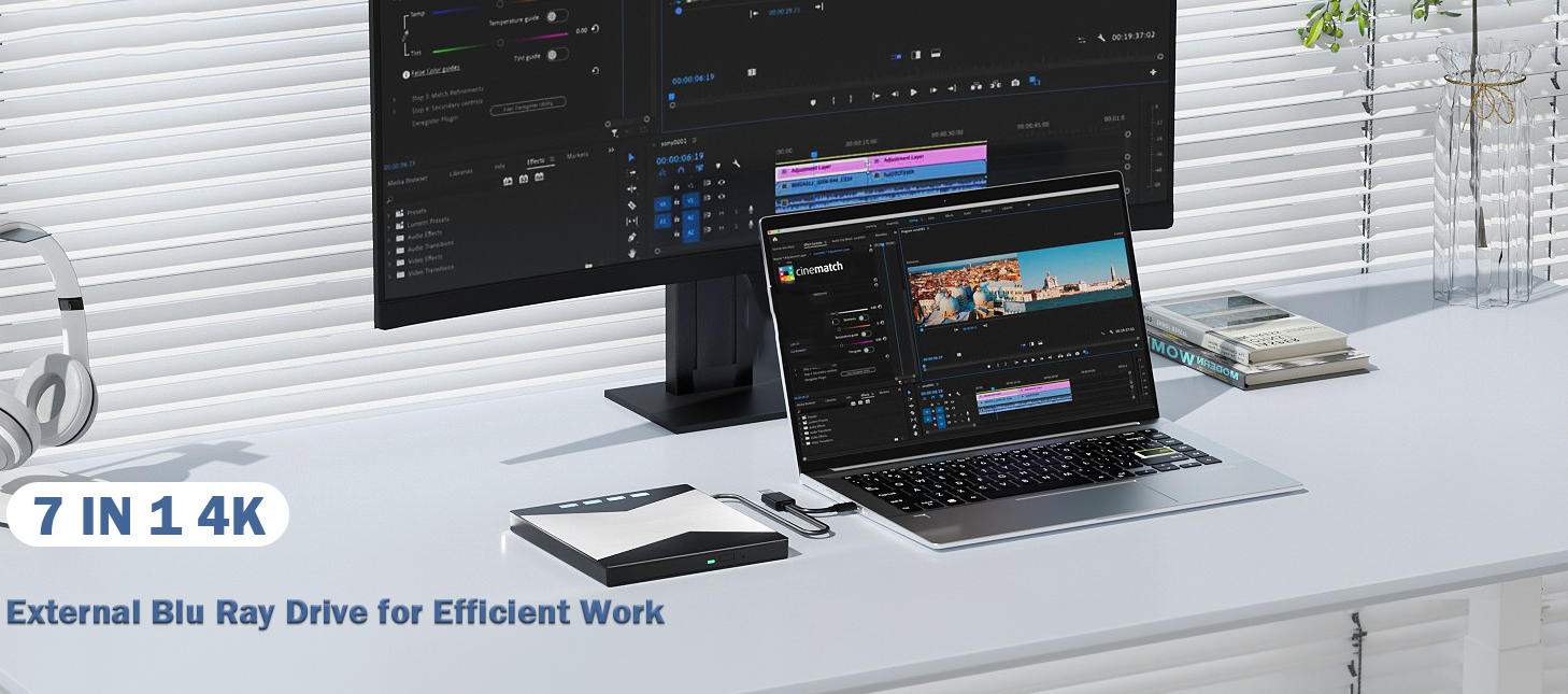 External Blu Ray Drives, 4K Portable Blu Ray Burner USB 3.0 Type-C UHD BD Player with SD/TF Port, CD