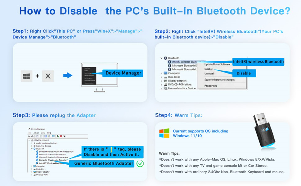 Please Also Note That Existing Internal Bluetooth Function Needs To Be Disabled to Utilize AX902B