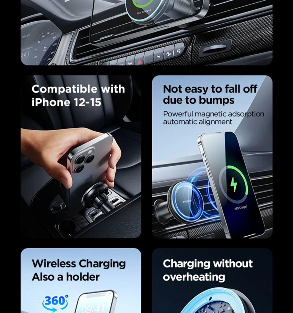 PISEN TP-C70 Qi2 magnetic wireless car charger mount