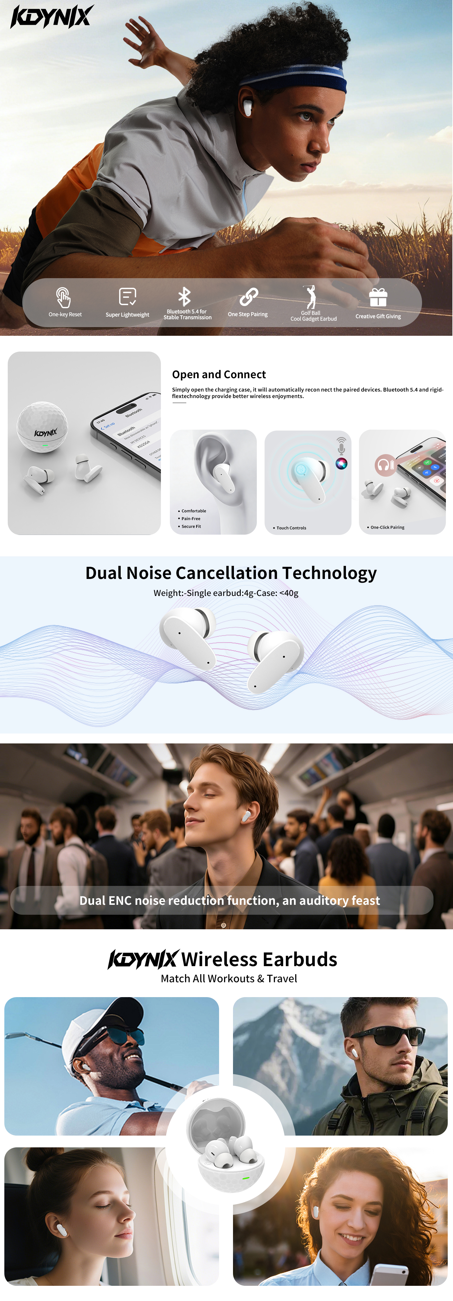 Bluetooth 5.4 Earbuds, Dual ANC/ENC Noise Canceling, 13mm Bass Drivers, IPX7 Waterproof, 18H Battery
