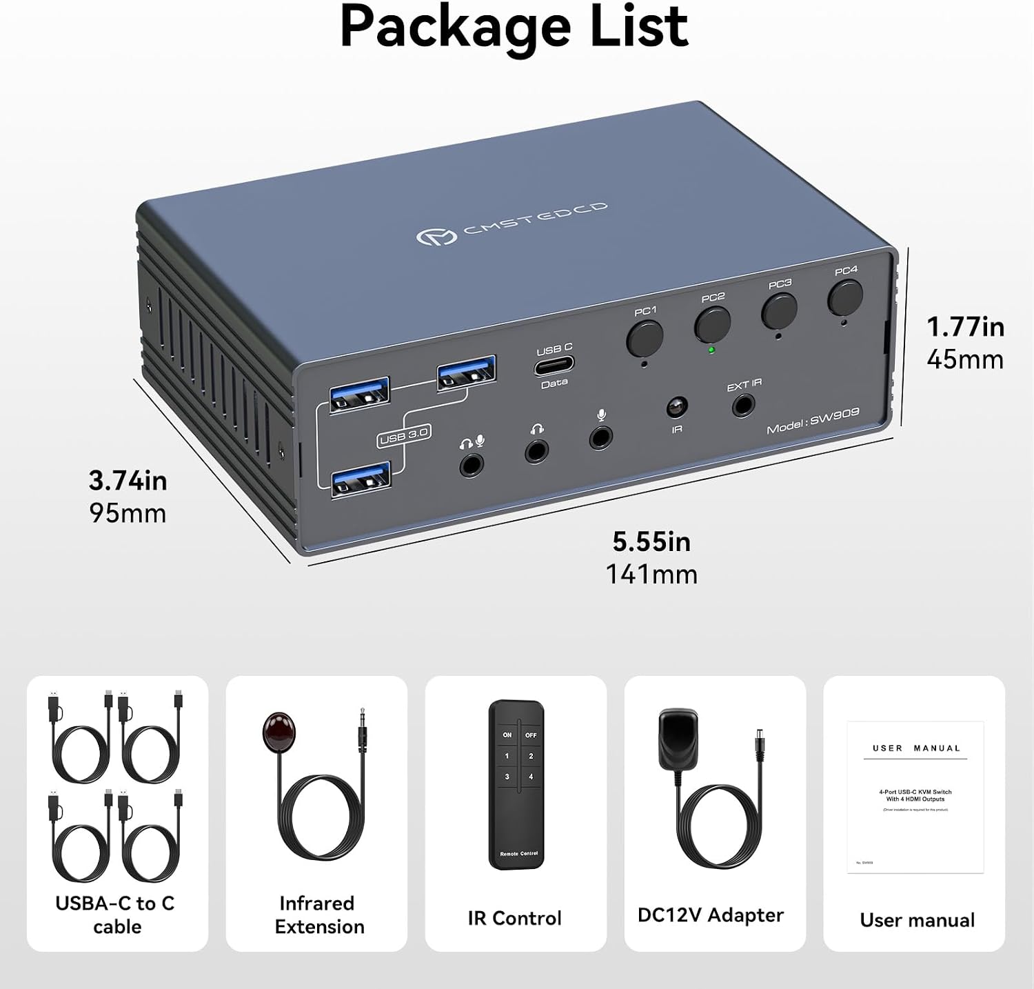 USB C KVM Switch 4 Computers 4 Monitors, KVM Docking Station for M1 M2 M3 M4 with Displaylink Techno