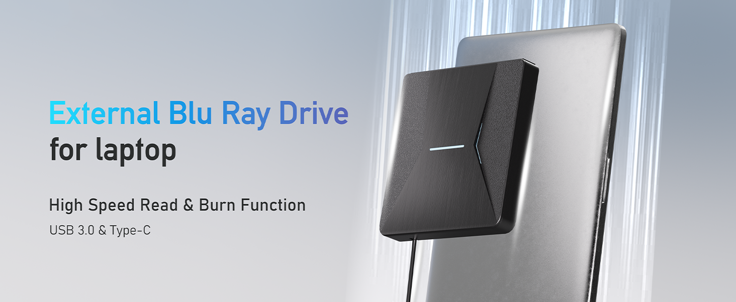 External Blu-ray Drives for Laptop, External Blueray/dvd Drive for PC, USB 3.0 & Type-C Bluray Burne