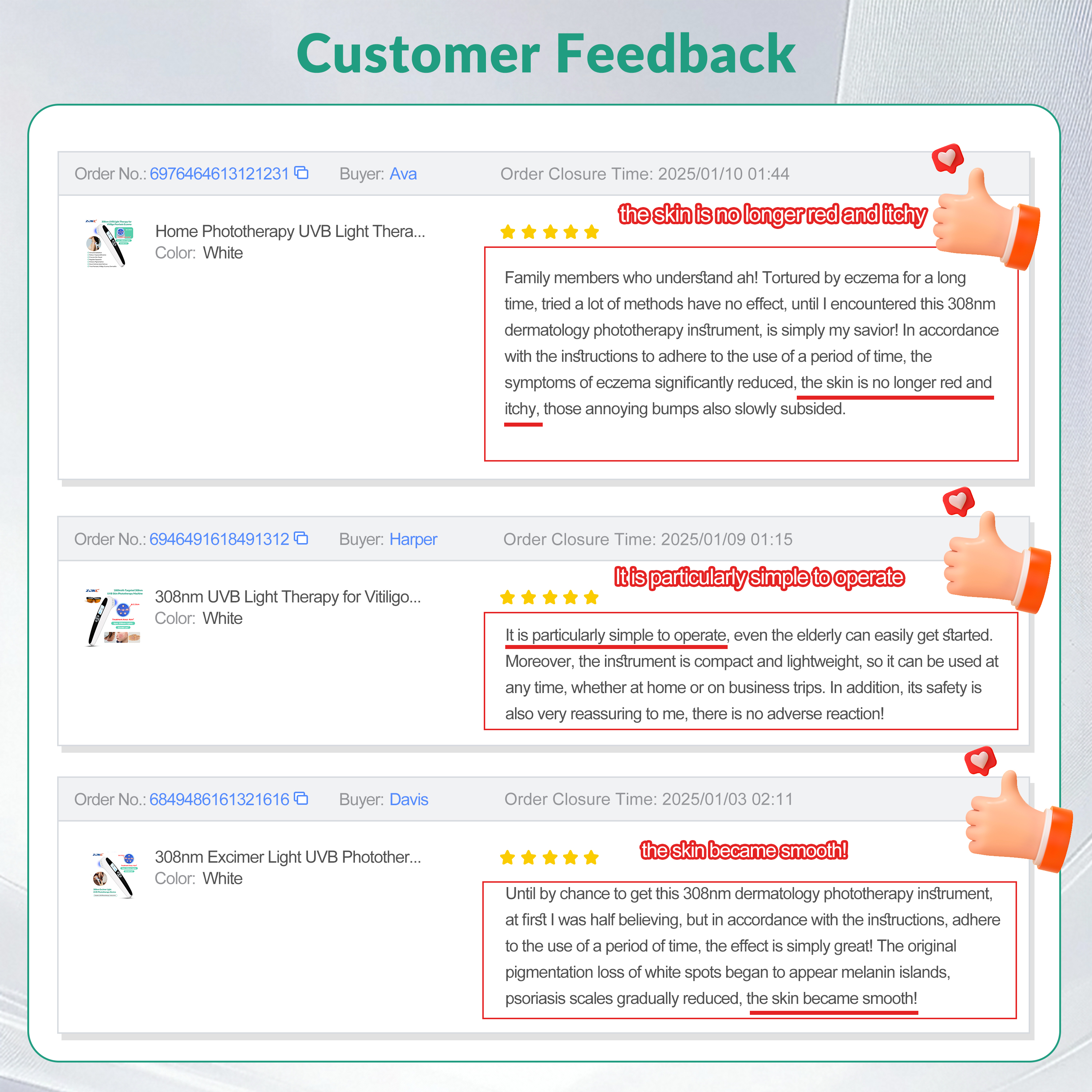 308nm UVB Light Therapy Customer Testimonials