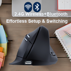 Wireless Mouse Ergonomic (Bluetooth + USB) Dual Mode Vertical Silent Portable Multi Device Ergo Upri