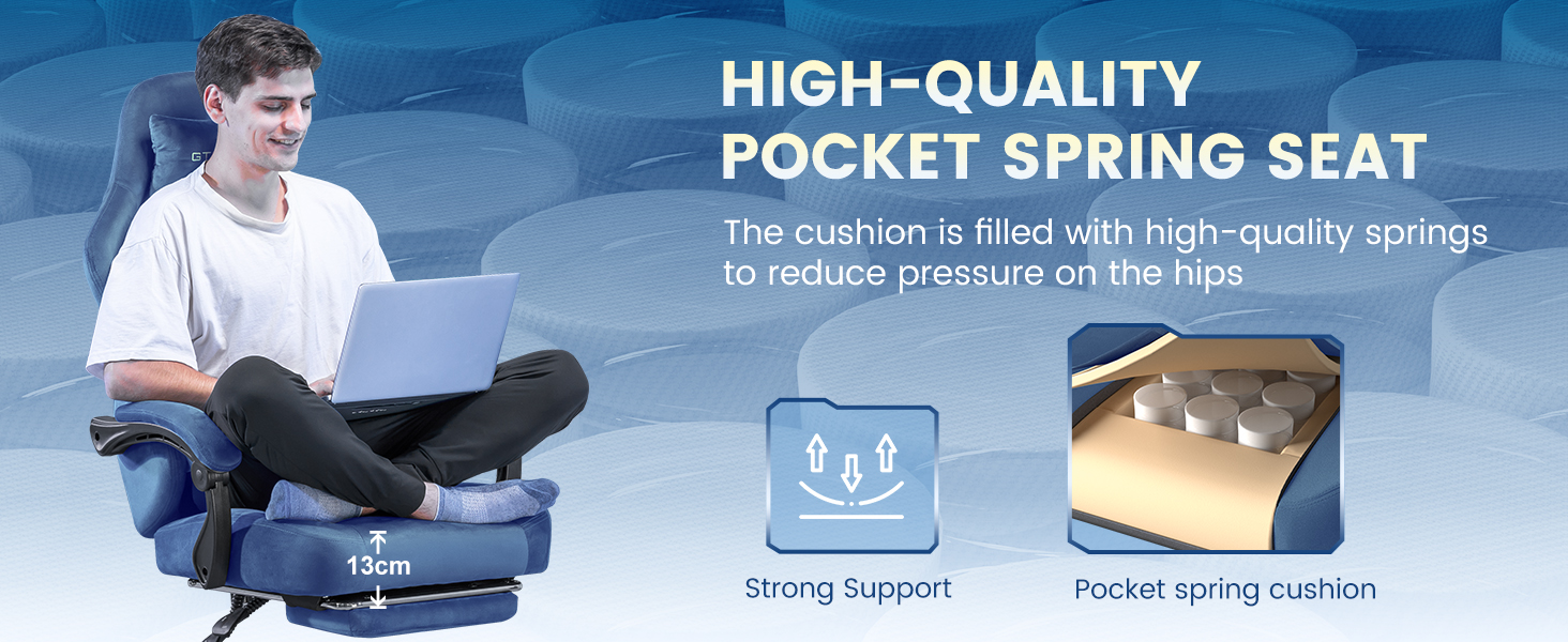 Gaming Chair, Big and Tall, High Back Ergonomic with Pocket Spring Cushion, Footrest, Lumbar Support