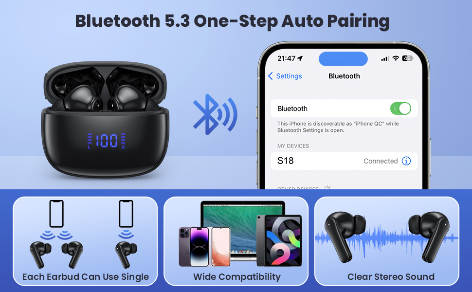 Bluetooth 5.3 Technology & One-Step Auto Pairing