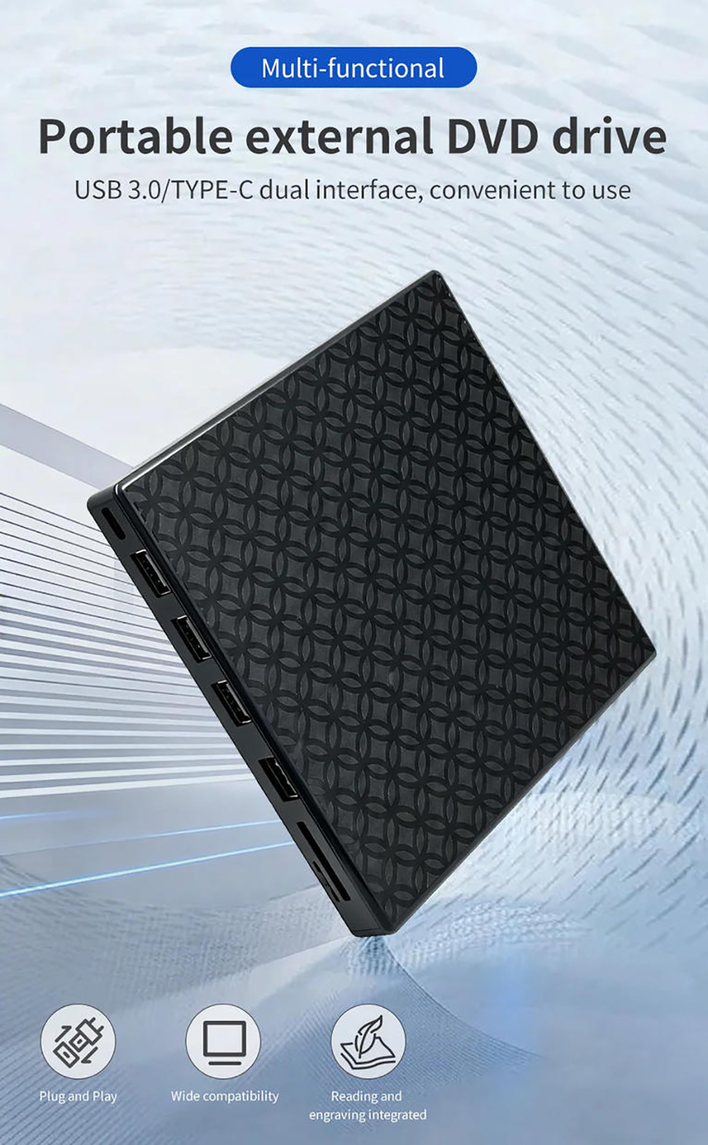 External CD/DVD Drive for Laptop, Portable DVD Player for Laptop, 8 in 1 USB 3.0 Ultra-Slim Portable