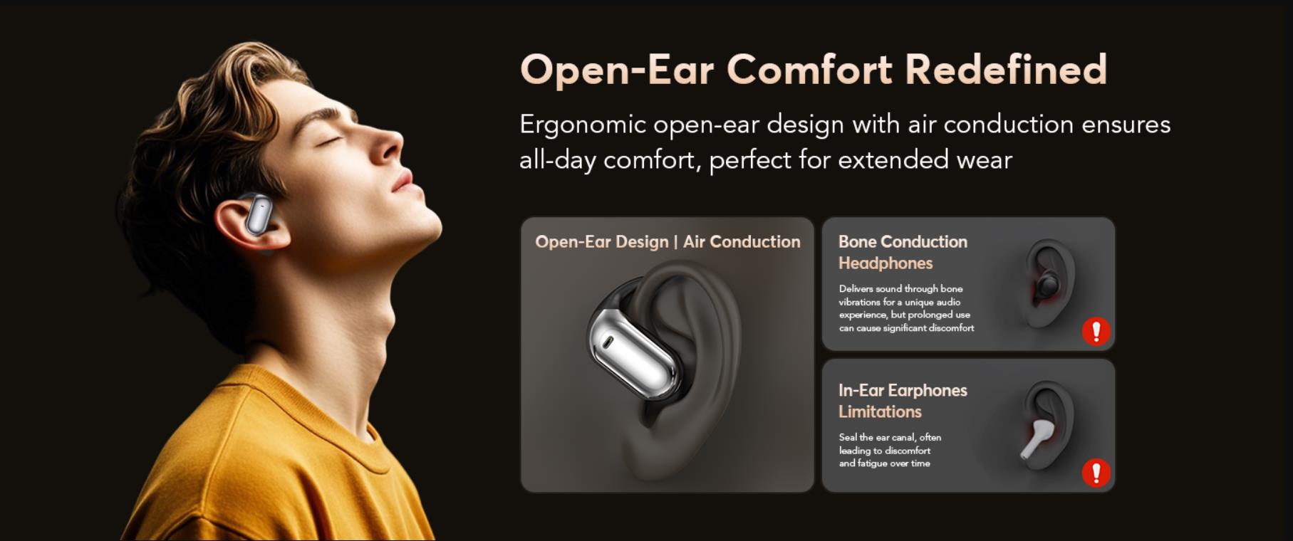 Open Ear Headphones - 5.4 Bluetooth Wireless Earphones for Running, Ultra Comfort Sport Open Ear Bud