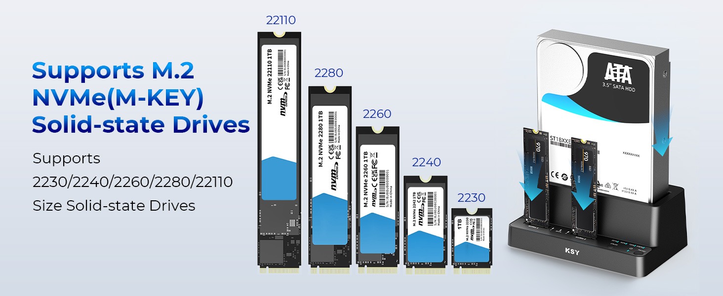 Rosewill RS-N2S-CL M.2 NVMe & SATA SSD / 2.5" & 3.5" HDD Hard Drive Cloner & Reader Docking Station