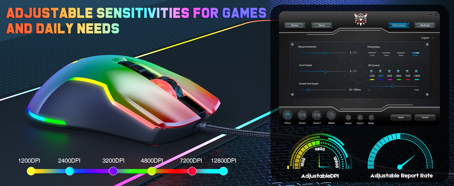 Wired Gaming Mouse, RGB Backlit Gaming Mouse, 12800 DPI Programmable