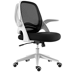 Hbada Office Chair, Desk Chair with Flip-Up Armrests and Saddle Cushion,  Ergonomic Office Chair with S-Shaped Backrest, Swivel, Mesh, for Home and