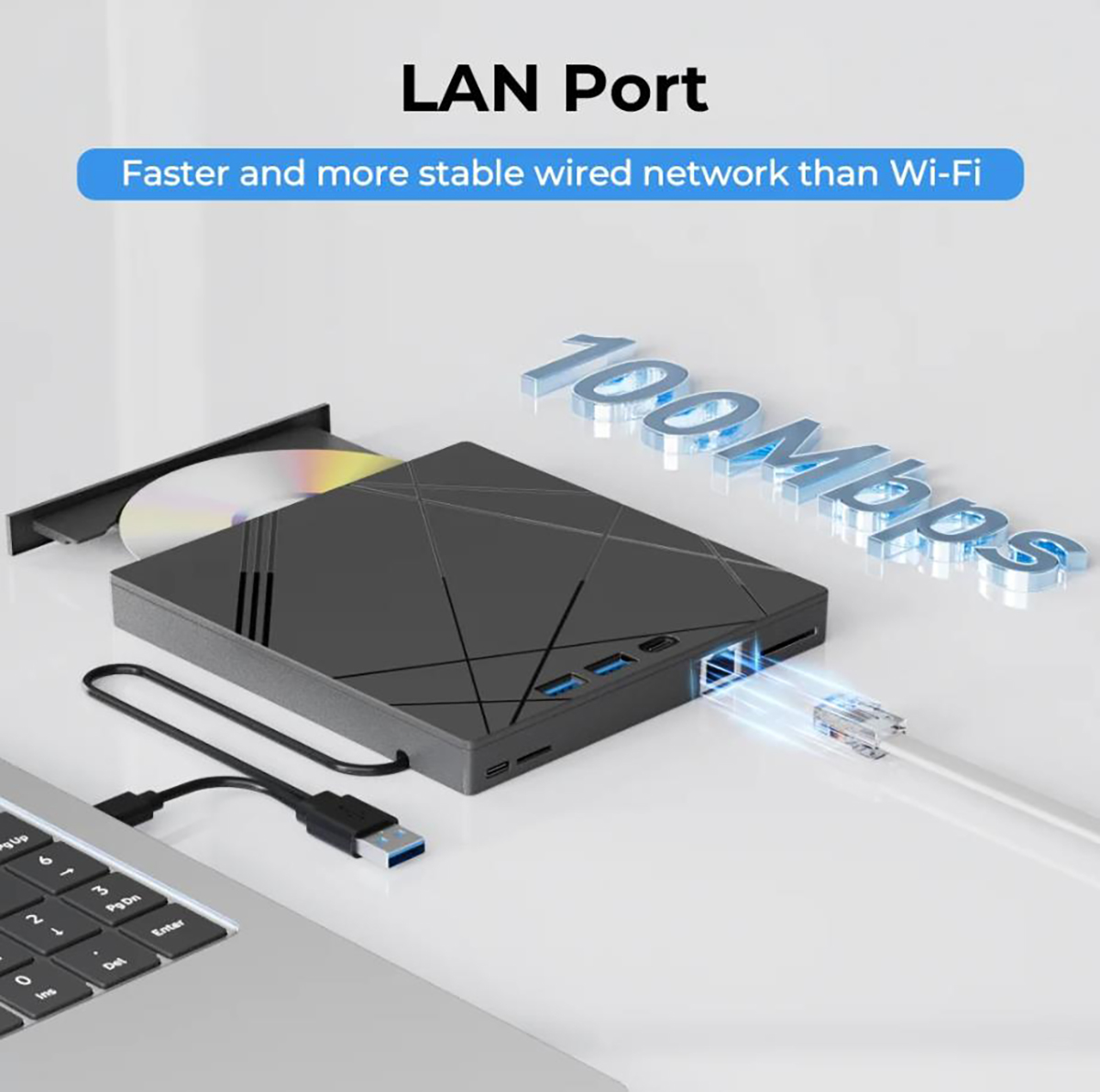 External CD/DVD Drive For Laptop PC USB3.0 Portable DVD Player With LAN/SD/TF Ports CD Reader