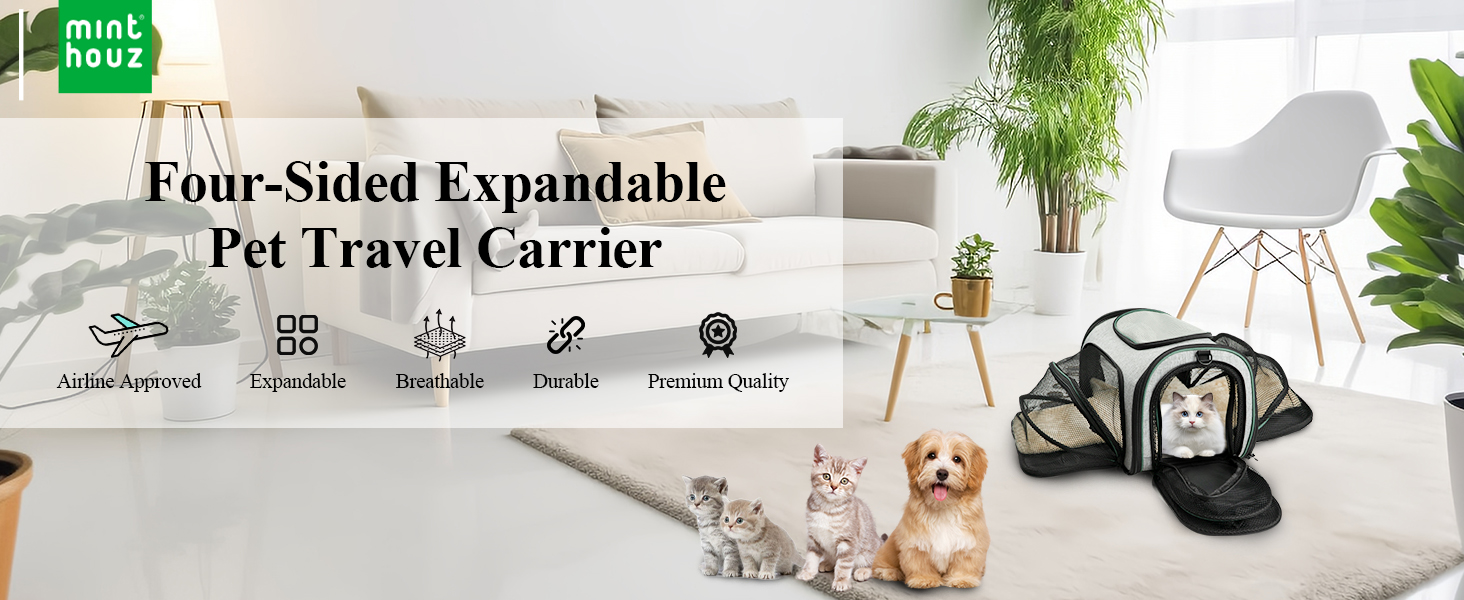 Minthouz 4-side Expandable Pet Travel Carrier Bag with Fleece Pad & Detachable Shoulder Straps