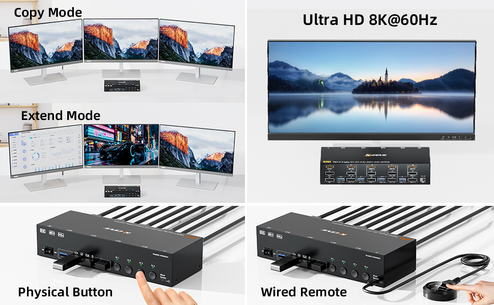 Ultra HD 8K@60HZ/4K@144Hz Visual Experience      This 3 in 3 out KVM switch output max resolution u