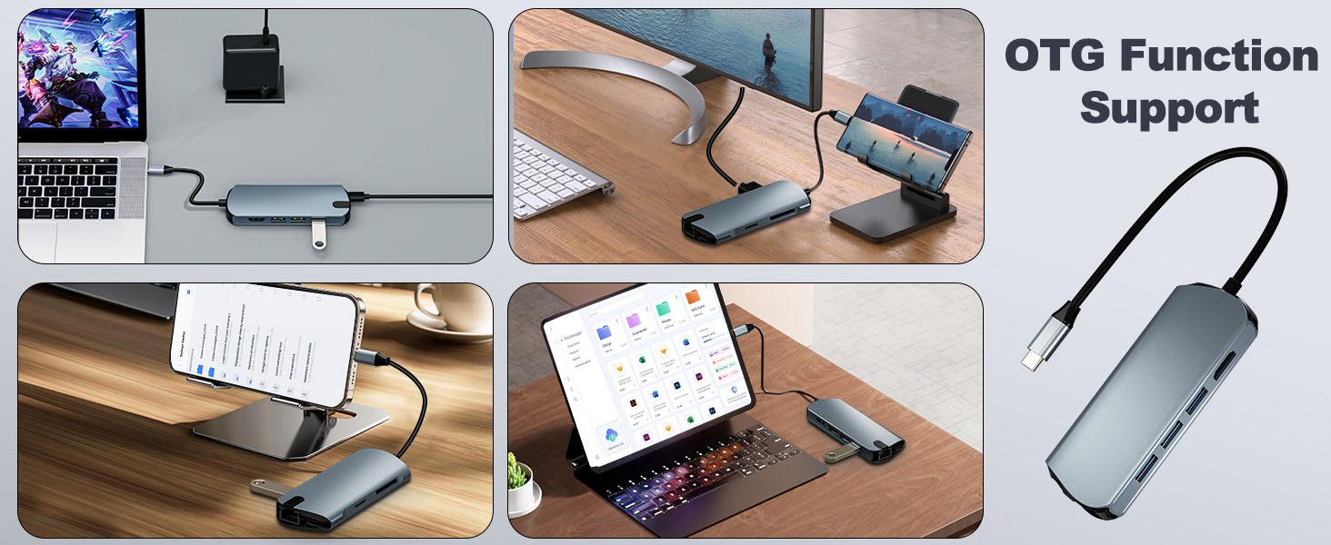 8-in-1 USB C Hub Ethernet Adapter with 4K@60Hz HDMI, 100W PD Charging, 3X USB 3.0 Ports, 1Gbps RJ45,