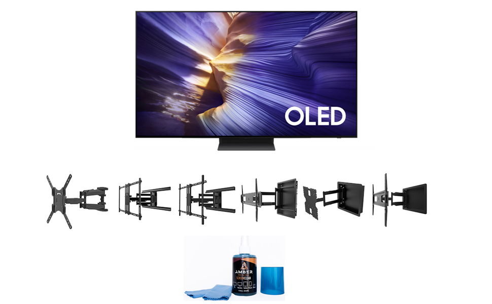 Samsung S90FA Series TV with Kanto TV Wall Mount and Amber Screen Cleaner